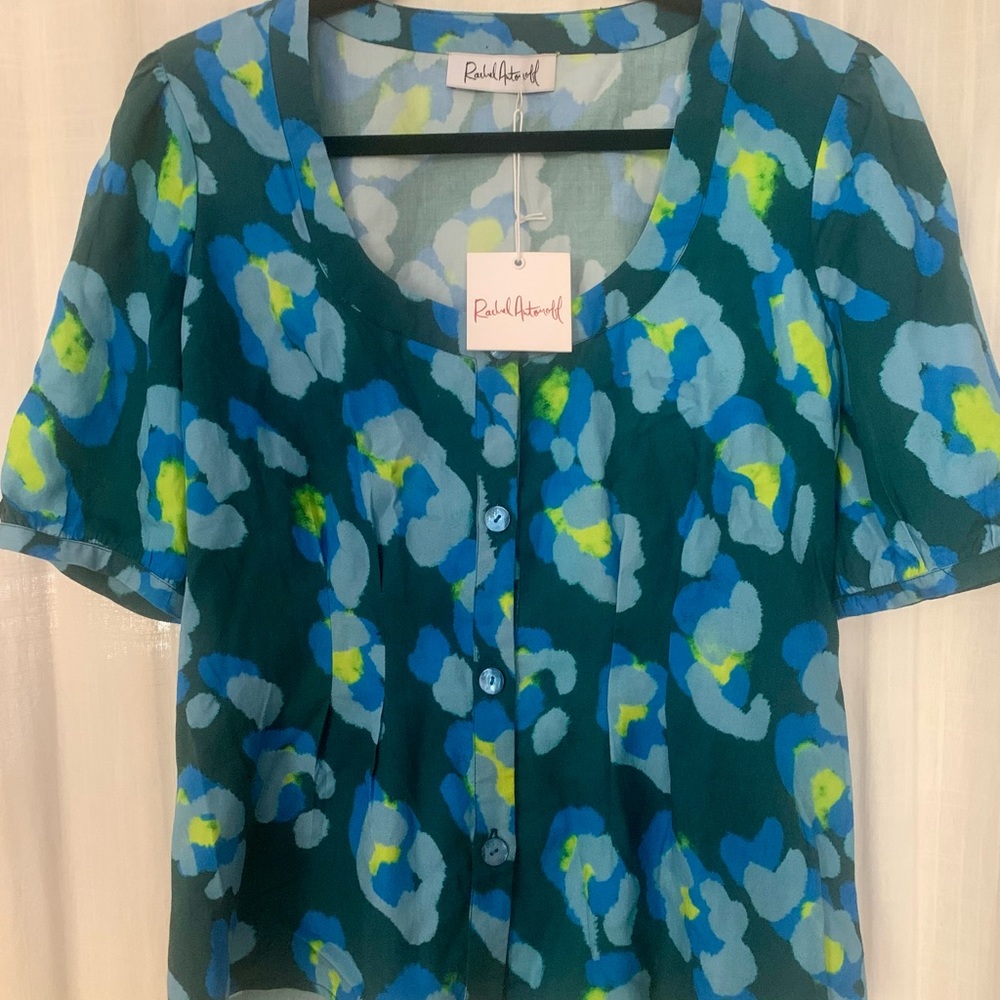 Rachel Antonoff Ezra Blouse in Teal Lime Cheetah